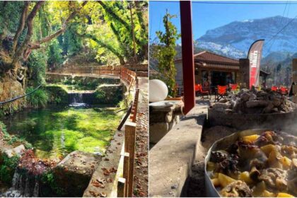 Αρχοντικό Ζάχολης ορεινή Κορινθία αυλή πλατάνια