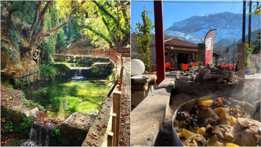 Αρχοντικό Ζάχολης ορεινή Κορινθία αυλή πλατάνια