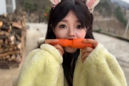 Κινέζα σκαλίζει καρότα γλυπτά δόντια τέχνη