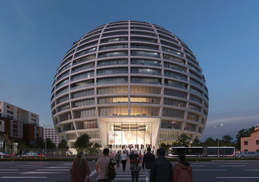 MVRDV Αθλητικό Παλάτι Asllan Rusi σφαίρα Τίρανα