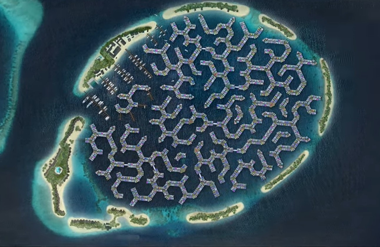 Πλωτή πόλη Μαλδίβων με πλωτές κατοικίες πλωτή πόλη Μαλδίβων