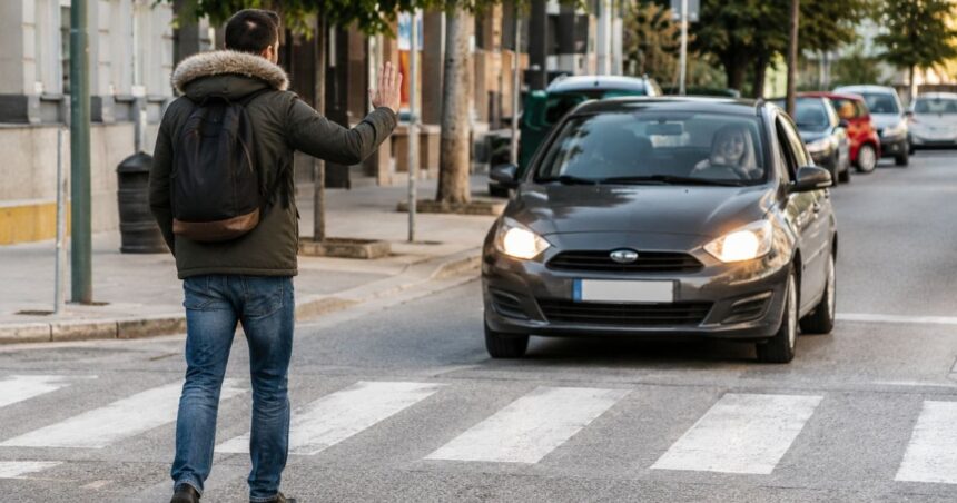 πεζός λέει ευχαριστώ στη διάβαση σε οδηγό - ευχαριστώ στη διάβαση