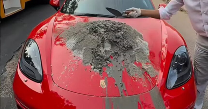 Porsche Boxster δοκιμή PPF με τσιμέντο