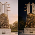 Μνημείο Γενοκτονίας Ποντίων στο Παραλίμνι με τοπίο πλατείας