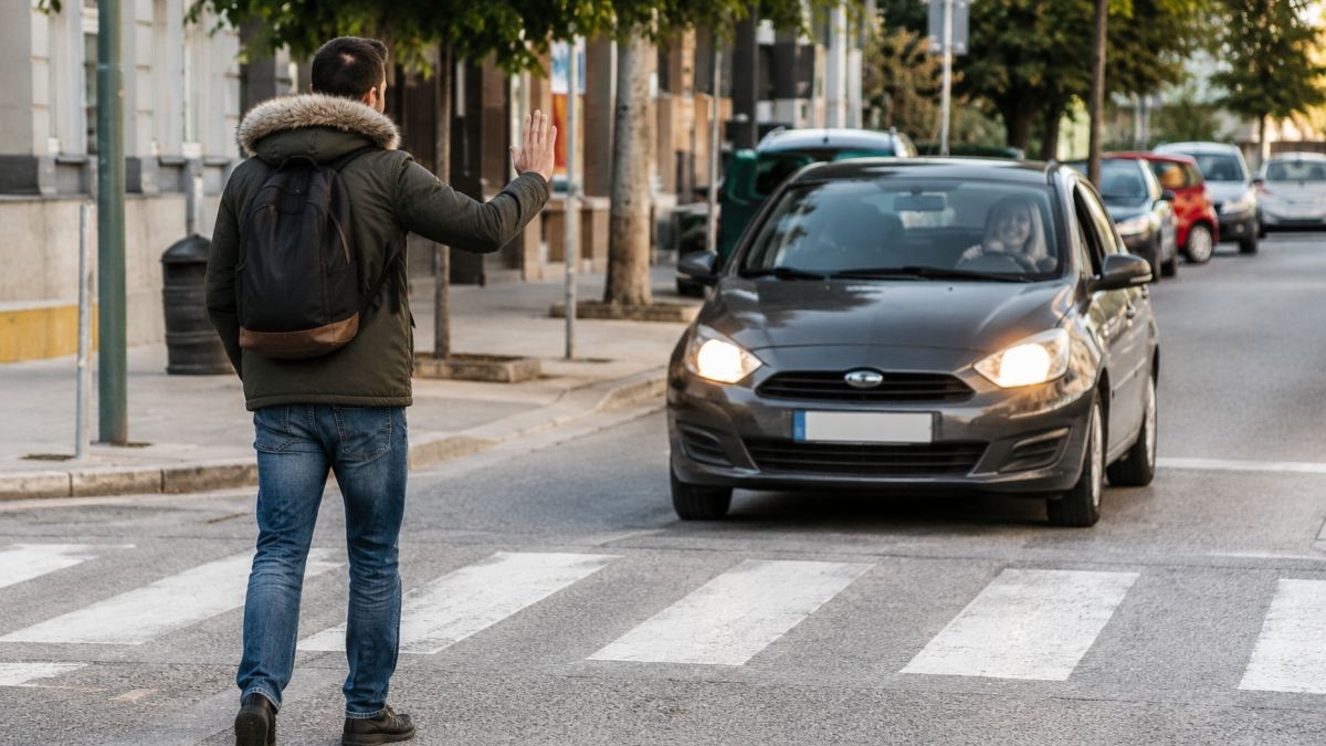 πεζός λέει ευχαριστώ στη διάβαση σε οδηγό - ευχαριστώ στη διάβαση