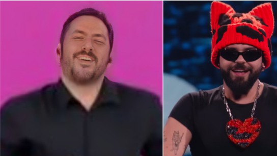 διερμηνέας στη Eurovision κατά την εμφάνιση Ακύλα